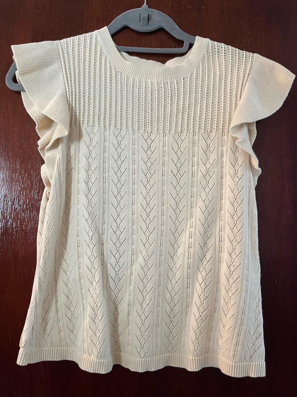 Cream Knit Ruffle Sleeve Blouse